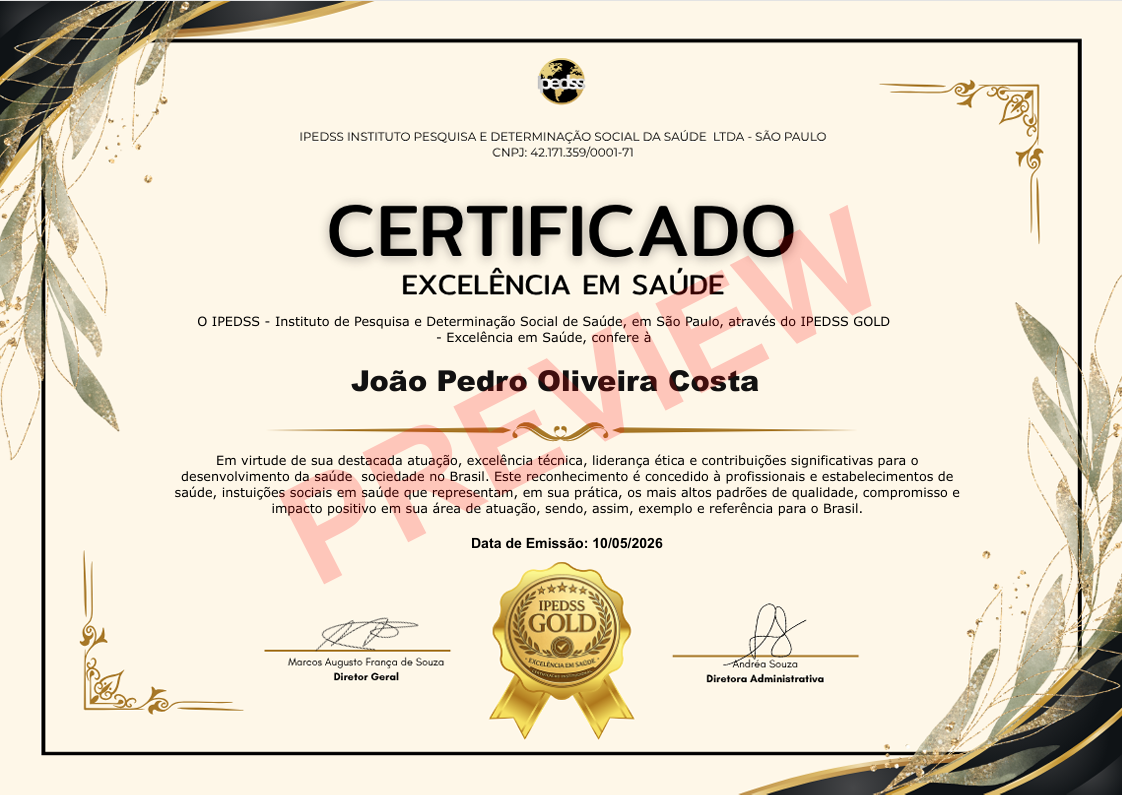 Modelo de Certificado Excelência em Saúde IPEDSS GOLD